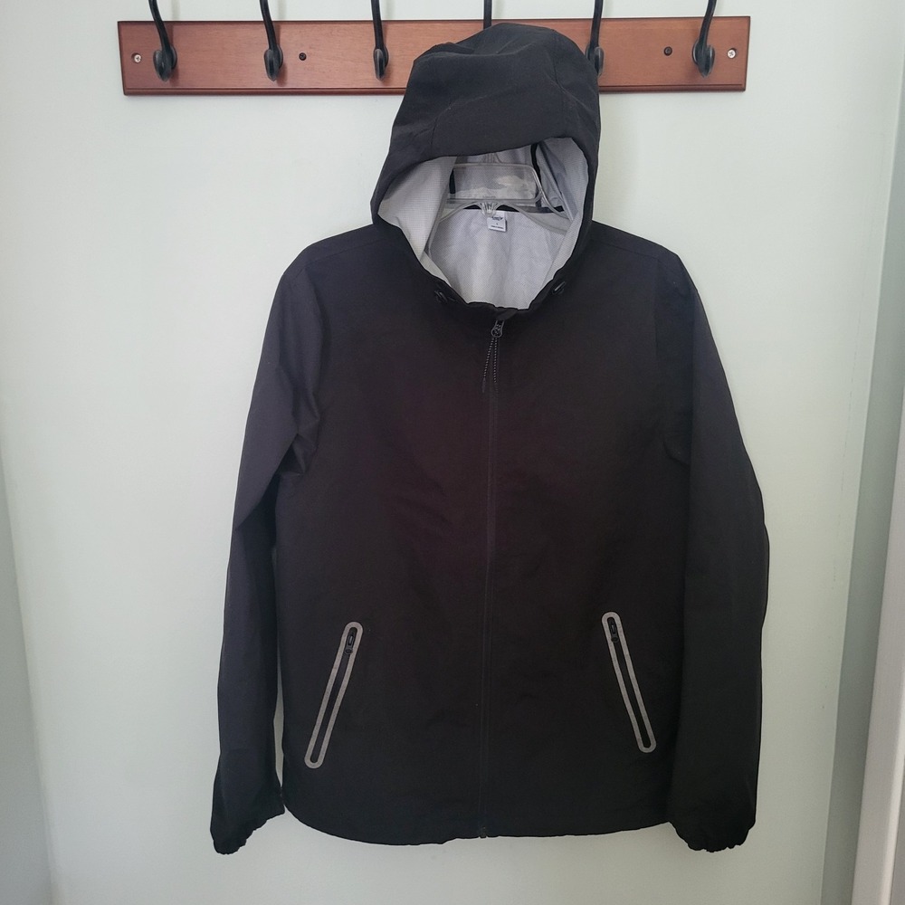 Old Navy Men Large Black Go-H2O Water-Resistant Hooded Rain Jacket Pockets